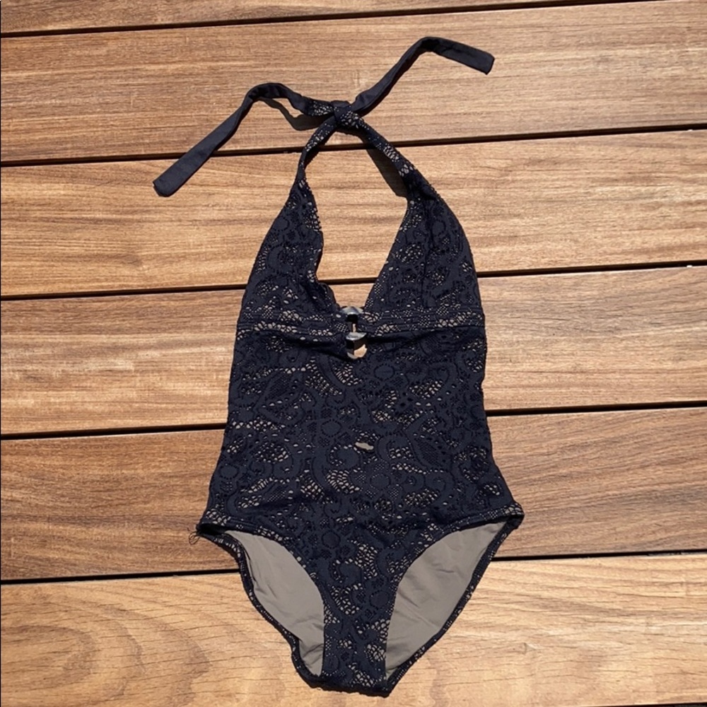 Woman’s black detailed lac one piece swimsuit